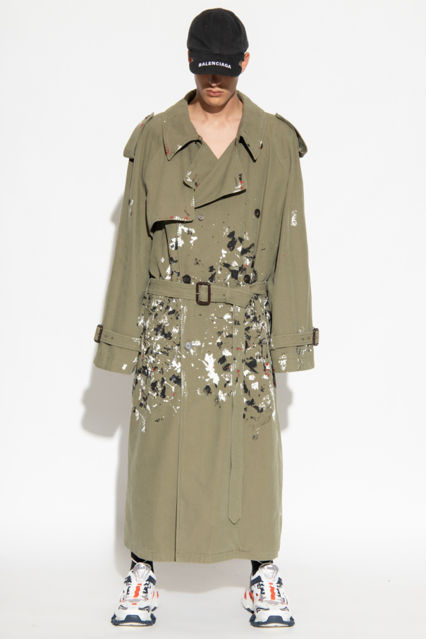 Green Trench coat with paint effect Balenciaga SchaferandweinerShops Jamaica